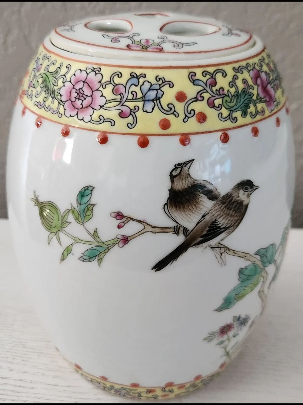 Vintage Chinese Porcelain Ginger Jar Hand-painted Famille Rose Floral Design